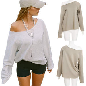 Top Holgado Cómodo Casual Transpirable de Punto con Hombros Deportivos, Manga Larga, Color Liso para Mujer, Otoño Anti-Bolas - Product Image 1