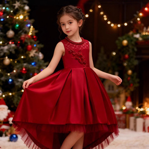 Vestido de Princesa para Niñas, Corte en A, Encaje, Escote Corazón, Vestido de Dama de Honor, Verde, Rosa, Morado, Gris, Azul Oscuro, Borgoña - Product Image 3