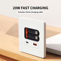 Boente WB8612 Nouvelle Prise Murale USB à Charge Rapide 10A 20W 1*USB A + 1*USB C avec 2 Câbles d'Extension pour Usage Commercial et PC