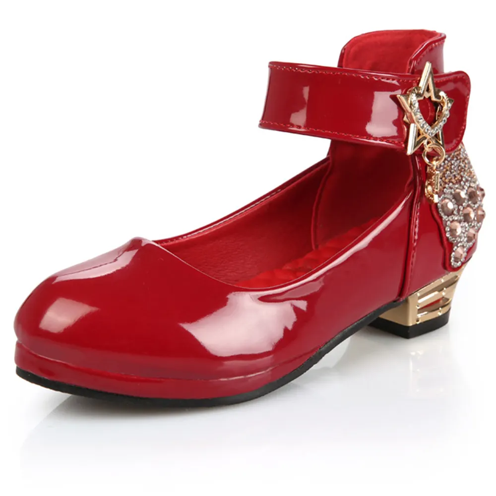 EVERTOP New design high heel red princess shoes girls party shoes diamond PU leather wedding shoes
