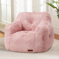 Fauteuil pouf compact pour adulte, sans structure, compressé sous vide, avec accoudoirs, en tissu pelucheux, garnissage en mousse