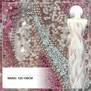 Prix de gros Tissu de dentelle à paillettes Broderie 100% Polyester Tissu de dentelle à paillettes pour robes de mariée - Product Image 2