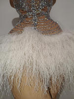 Robe moulante sexy sans bretelles à strass brillants pour femme, idéale pour les soirées et clubs, avec ourlet en plumes blanches, taille naturelle, pour chanteuse de nuit - Nouvelle collection très prisée