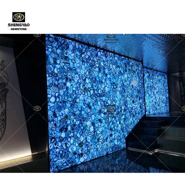 Translucent Backlit Stone Slab Semi Precious Stone Blue Onyx Marble Slab