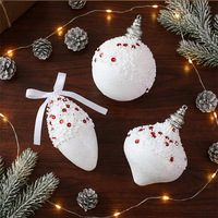 Boule de Noël texturée en mousse, blanche avec points rouges, en forme d'oignon, à suspendre, décoration pour sapin de Noël, vente en gros