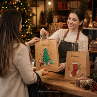 Sac cadeau en papier kraft personnalisé pour Noël, imprimé en couleur, avec poignée torsadée, emballage de vente au détail pour les fêtes, HONPAK