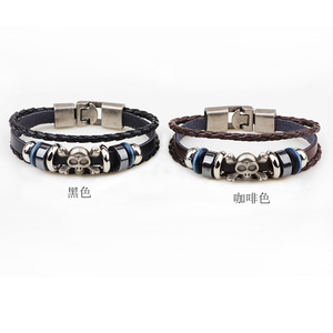 Fashion Wrap Bracelet Skull Design Zinc Alloy Black Coffee Color Handmade <b>Braided</b> Leather Men's Jewelry <b>Accessory</b> - Product Image 3