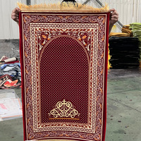 PM27 Tapis de prière portable classique à double frange avec tapis de prière en velours de cristal imprimé épais