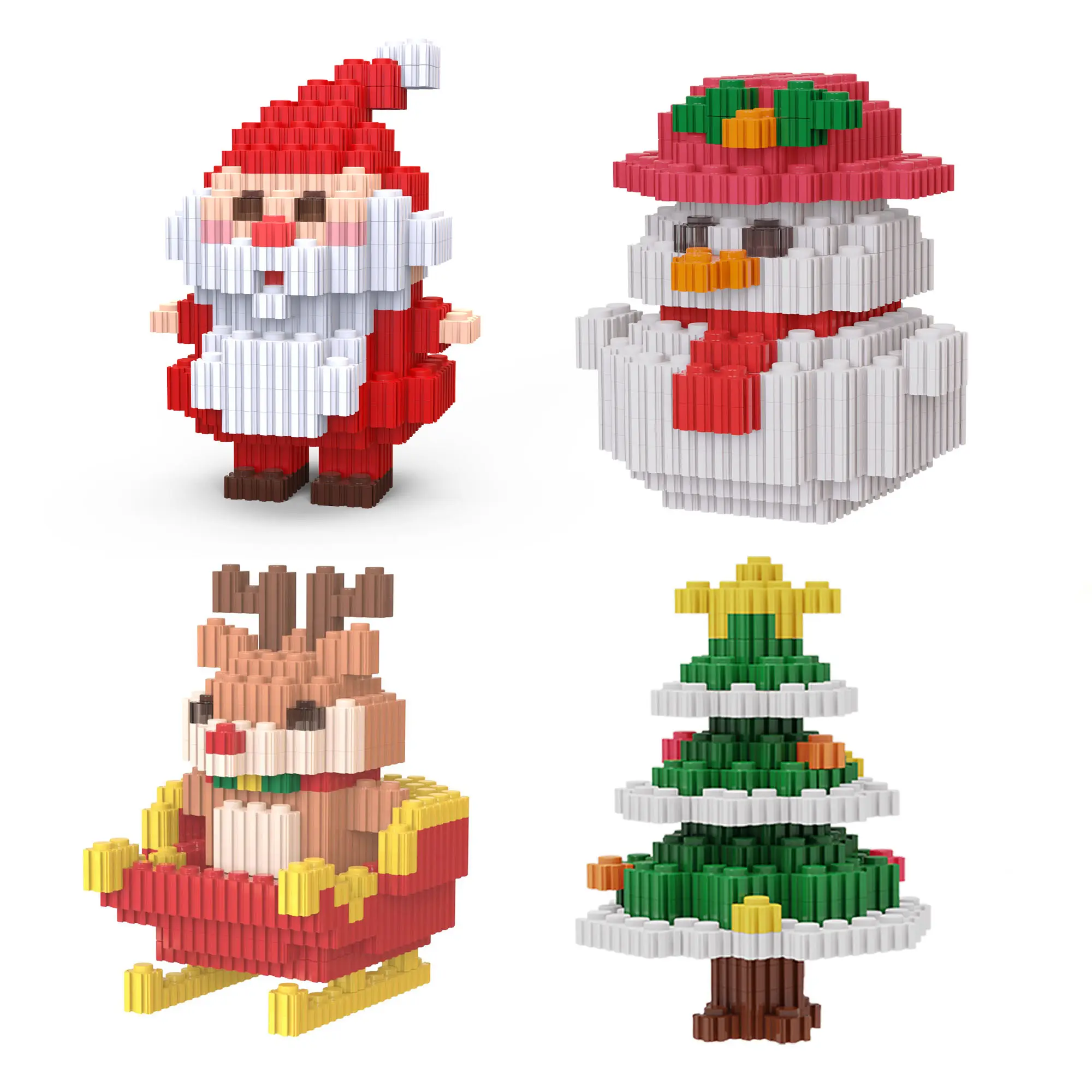 Noel kardan adam yapı taşı yapı oyuncak noel baba noel ağacı sevimli Elk 4-Piece erkek ve kız için Set içerir