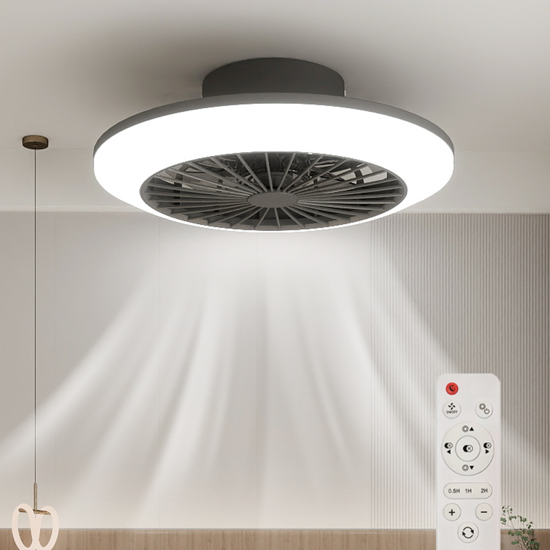 Modern Decorative Ceiling Fan LED Light 6 Speeds Remote Control Low Profile Flush Mount Intelligent New Style Plastic Lamp Body