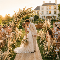 Décoration de mariage bohème personnalisée, package complet |   Centre de table en forme d'arche Pampas, nœud de chaise, toile de fond en macramé |   Fournisseur OEM unique