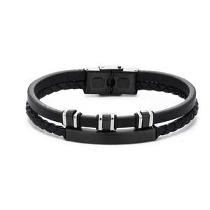 Cool Rock Korean Designer Durable Hypoallergenic 18k Gold Plated Two Layers Leather Fashion <b>Bangle</b> Bracelet Jewelry for <b>Men</b> - Product Image 3