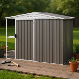 โรงเก็บของโลหะขนาด 6x4 สีเทาอุ่น สำหรับจัดเก็บของกลางแจ้ง พร้อมช่องระบายอากาศและประตูล็อคได้ สำหรับสวนหลังบ้านหรือลานบ้าน - Product Image 2