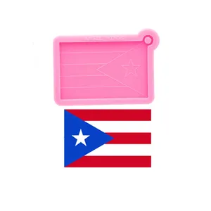 S1185 Cetakan Gantungan Kunci Silikon Bendera Puerto Rico Mengkilap untuk Kerajinan Resin