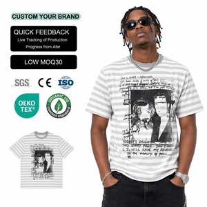 Camisetas Personalizadas de Manga Corta con Estampado a Rayas, 100% Algodón Terry, Corte Holgado para Hombre, Alta Calidad, MOQ Bajo de 30 Unidades - Product Image 1