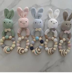 C'dear Ensemble de brosses de bain pour bébé en coton 100% biologique, jouet hochet et anneau de dentition lapin, coffret cadeau nouveau-né avec boîte cadeau - Product Image 3