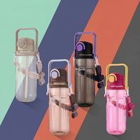 Nouvelle Bouteille d'Eau PC Tendance à Contraste de Couleurs, Texture Verticale Gaufrée, avec Paille et Ouverture à Touche Unique