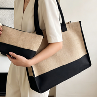Sac fourre-tout en toile de jute 2-en-1 avec petite pochette, écologique et réutilisable, pour femme, idéal pour le travail et le shopping, logo personnalisable