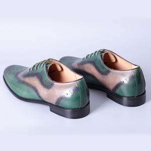 Chaussures habillées pour hommes en cuir véritable peintes à la main, bout rond, respirantes, pour le bureau et la carrière, toutes saisons, semelle extérieure en caoutchouc - Product Image 3
