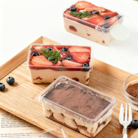 Boîte à gâteau carrée transparente en plastique PS, conteneur à dessert jetable avec couvercle pour tiramisu, mousse, gâteau en couches, emballage de boulangerie