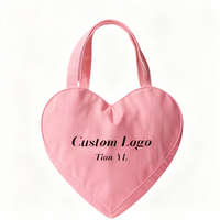 Tas Tote Kanvas Katun Bentuk Hati dengan Logo Custom, Tas Belanja Bentuk Hati dari Kain Katun yang Nyaman, Tas Bentuk Hati Multiwarna
