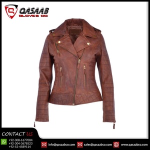 Veste en cuir véritable pour femme, élégante, marron, matelassée, de haute qualité, style motard, avec fermeture éclair sur le devant, 2026 - Product Image 4