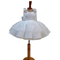 Robe de princesse blanche sans manches avec nœud pour filles d'un an, robe d'été imprimée mignonne pour enfants