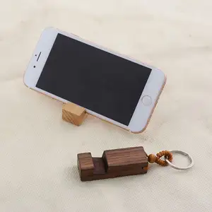 Custom logo Phone Holder Rectangle Wooden Key Ring Cell Phone Stand Base Best Gift Key Chain wooden keychain phone holder