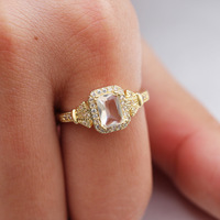 Kadınlar için Kare CZ Halo Yüzük, 5mm, Altın Kaplama Pirinç Vintage Pave Nişan Yüzüğü, Altın