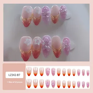 <span class=keywords><strong>Uñas</strong></span> extralargas de estilo francés con tachuelas de diamante, 24 piezas, para dedos con puntas de <span class=keywords><strong>uñas</strong></span> a presión de larga duración - Product Image 6