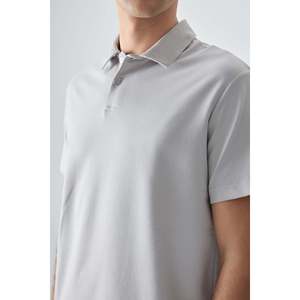 T-shirt basique pour homme en coton texturé épais et doux, col polo, coupe ample - 88381 - Stone - Product Image 2
