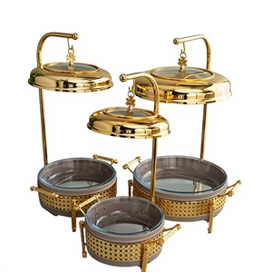 Stainless Steel Eco-Friendly Luxury Design Chafing Dish Glass Metal Lid Buffet <b>Food</b> Warmer Catering <b>Server</b> for Wedding Party - Product Image 1