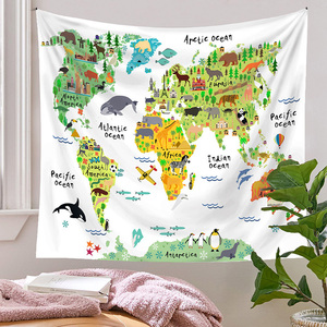 Dessin animé animaux repères carte enfants éducatifs géographie tapisseries enfants carte du monde <span class=keywords><strong>tapisserie</strong></span> - Product Image 2