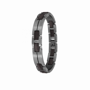 Nouvel arrivage, vente en gros, Bracelet en bois naturel fait à la main, personnalisé, Bracelet en acier inoxydable noir pour hommes - Product Image 4