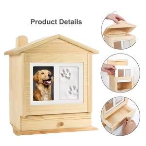 Rumah hewan peliharaan kayu hadiah kotak peti untuk anjing dan kucing dengan bingkai cetak kaki untuk bulu hewan peliharaan - Product Image 5