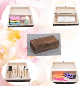 Caja de almacenamiento de madera con tapa, caja contenedora de madera maciza, mesa decorativa, espacio de tienda de estilo rústico liso Rectangular grande
