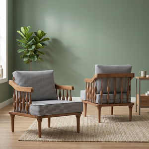 Sillón de Madera Maciza Tapizado en Algodón con Relleno de Espuma, Sillón Retro para Sala de Estar, Vestíbulo de Hotel - Product Image 2