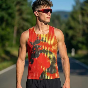 Camiseta sin mangas de poliéster y elastano para hombre, sublimable, de marca, para gimnasio, estampada, de secado rápido, sin costuras, para maratón y running, venta al por mayor - Product Image 1