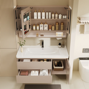 Nouvelle combinaison d'armoires de salle de bain intelligentes avec lavabo intégré, résistant à l'eau et à l'humidité - Product Image 4