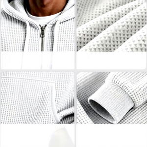 Felpa con Cappuccio Autunno/Inverno da Uomo, Versatile e Trendy, Pullover con Stampa 3D, Manica Lunga, Texture Waffle, Zip Frontale, Hua Mian - Product Image 4