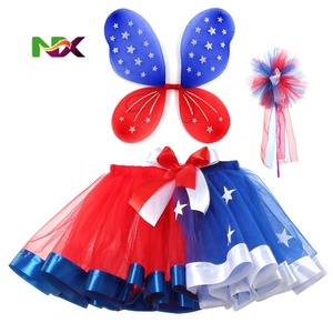 Faldas Tutú con Estrellas Rojas, Blancas y Azules para el 4 de Julio, Collar Americano, Lazos y Broches Patrióticos para el Cabello, Disfraces de Ecoparty, TV y Cine - Product Image 1