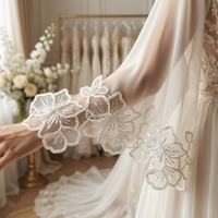 Dentelle de mariage ivoire blanche brodée machine motif Lys et animaux, avec sequins, 100% polyester, pour robe de mariée, voile, chaussures, sacs, OEM ODM 17cm