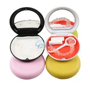 + Guber Oral Hygiene Products Customize Logo Round Dental Retainer Box Orthodontic Aligner Retainer Case