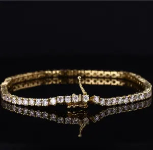 Solid Gold Women Mens Real Diamond Tennis Bracelet