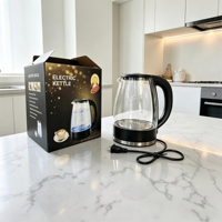 Bouilloire électrique en verre de 2,5 L avec commande mécanique, arrêt automatique, protection contre l'ébullition à sec, 1500 W, ébullition rapide, base rotative à 360°