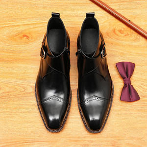 Bottes courtes tendance, style de travail en cuir, motif décoratif à lacets, haute tige, chaussures pour hommes rétro d'hiver mi-mollet - Product Image 4