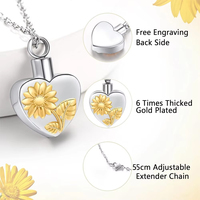 Collier pendentif urne funéraire en forme de cœur, bijou commémoratif pour cendres, motif tournesol, chaîne en acier inoxydable