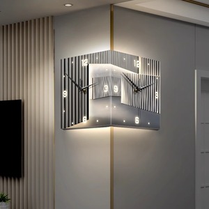 <span class=keywords><strong>Orologio</strong></span> <span class=keywords><strong>da</strong></span> <span class=keywords><strong>parete</strong></span> moderno a doppia faccia, <span class=keywords><strong>grigio</strong></span>, con design astratto, al quarzo, silenzioso, con display digitale, per soggiorno, angoli, <span class=keywords><strong>orologio</strong></span> analogico - Product Image 5