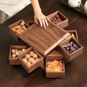 Boîte à bijoux en bois rotative, boîte <span class=keywords><strong>de</strong></span> rangement pour noix, graines, bonbons, collations ménagères, cacahuètes, bagues et colliers, plateau à fruits en bois massif - Product Image 1