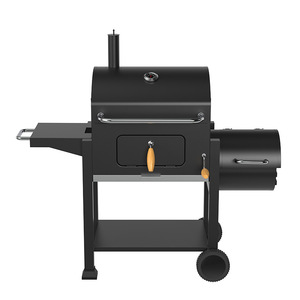 Double Barrel Charcoal Grill Square Smoke Roast Oven Large Multi Functional Outdoor BBQ Grill With Side Shelf And Wheels - Product Image 2